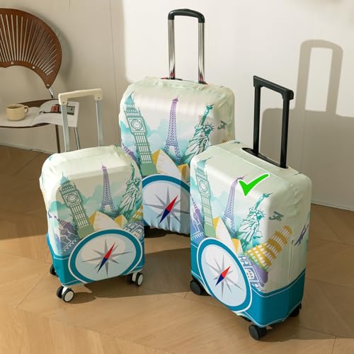 Image of HOKIPO 220gsm Durable and Washable Suitcase Covers for Trolley Suitcase, Medium (21-22inch) - Skyline Compass (AR-6344-D2)