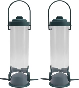 FLEXMAN 2 Set Bird Tube Feeder, 6.5cm Wide Opening Plastic Transparent Hanging Finch Feeder, Garden Decoration with 2 Vents 2 Ports for Outdoor