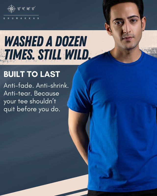 Image of Ghumakkad Cotton Blend Half Sleeve Round Neck Sports T Shirt for Men