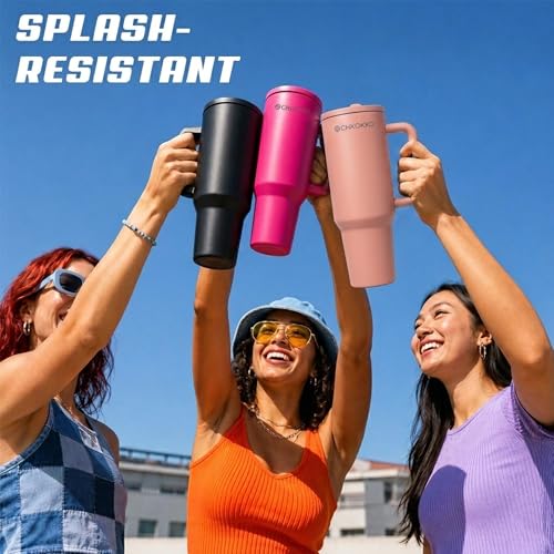 Image of CHKOKKO Stainless Steel Tumbler with Straw & Side Handle 1200ML Leak-Proof Travel Mug | Hot and Cold Double Insulated 1.2L Premium Water Bottle for Travel Gym & Office Use