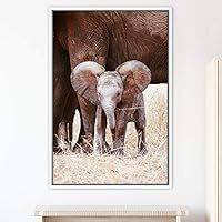 Framed Canvas Wall Art Elephants Animals Dramatic Elephants Farmhouse/Country Living Room Multicolor Photography - 16x24 inches
