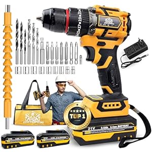 ElectroPrimeÂ© Taladro Percutor a Bateria 21V 2x Baterias 2500mAh 65Nm Puntera Acero| 24 Accesorios | Taladro Atornillador | 25 + 3 Ajuste Par | 2 Velocidades | Aparafusadora Destornillador Inalambrico