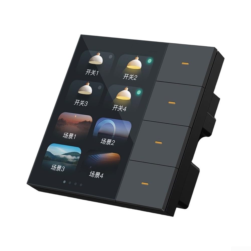 per Tuya per zigbee Smart Wall Switch Display 3,5 pollici 4 gang 8 modalità scenario dimmer tenda controller per domotica (nero)