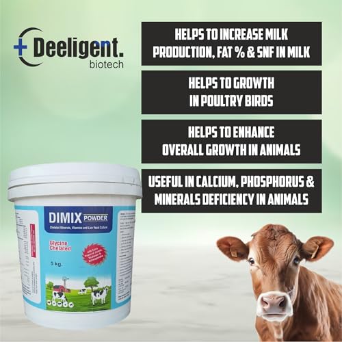 Image of Dimix Mineral Mixture Powder Bucket Pack | Essential Minerals for Cattle, Buffalo, Goat & Poultry | Boosts Milk Yield, Fertility & Immunity (5kg)
