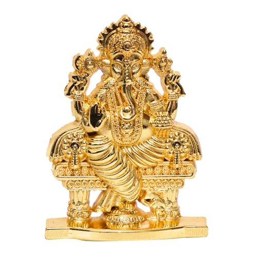 Image of anciently Ganesh Idol for Car Dashboard | Vinayagar Idol for Car Dashboard, Metal, 1 Piece (Gold Colour)