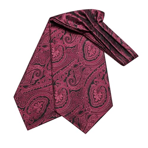 Image of Hi-Tie Silk Ascot for Men Self Tie Men's Cravat and Flower Lapel Pin Handkerchief Cufflinks Set for Wedding Party