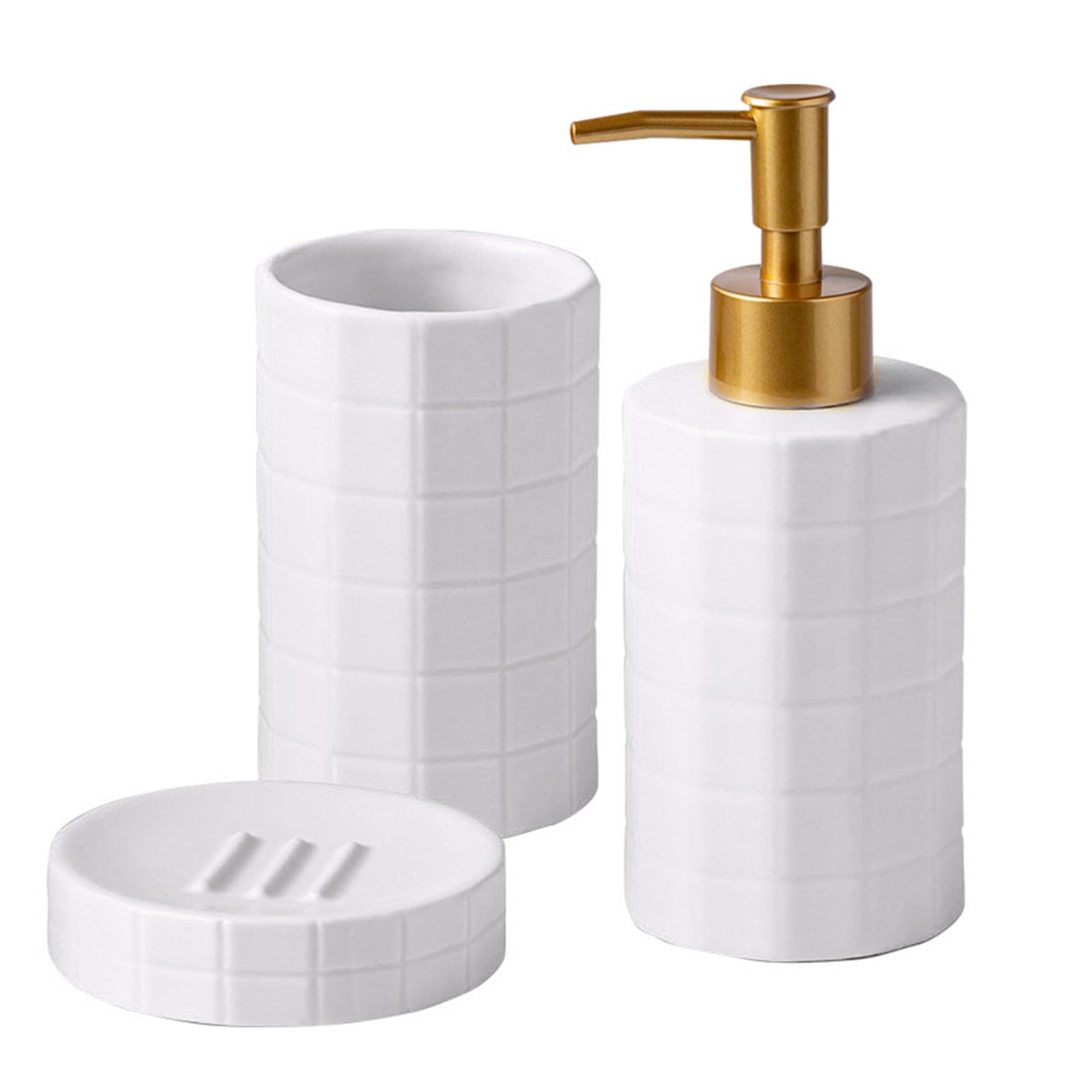 Buxuaaaa White Ceramic Bathroom Set With Nonslip Base Toiletry Includes Soap Dispenser, Toothbrush Holder For Modern Bathrooms Ceramic Bathroom Set