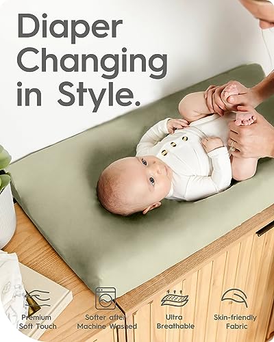 Image of Changing Table Sheets - TotBasic Premium Soft Pink Diaper Changing Pad Cover, Ultra Stretchy Green Changing Table Cover - Suit for Baby Boy and Baby Girl, 2 Pack (Sage + Blush)