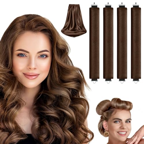 LOPHE 4 Pcs Heatless Hair Curler, Heatless Curls Blowout Rods Headband with Hair Scarf, Soft Hair Roller Rods with Hook