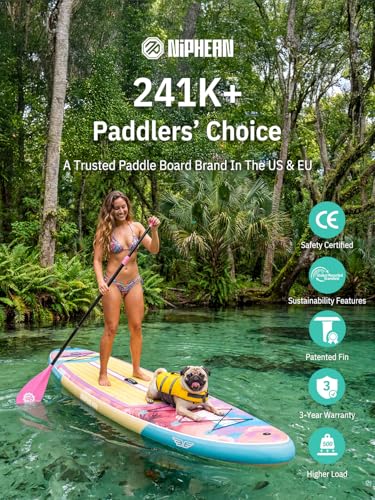 Image of Niphean (Extra Large) Inflatable Paddle Board, SUP for 2+1 People /Family 500lbs Capacity Stand Up Paddle Board with SUP Accessories, StabilTrac Fin Non-Slip Paddleboard for Adults