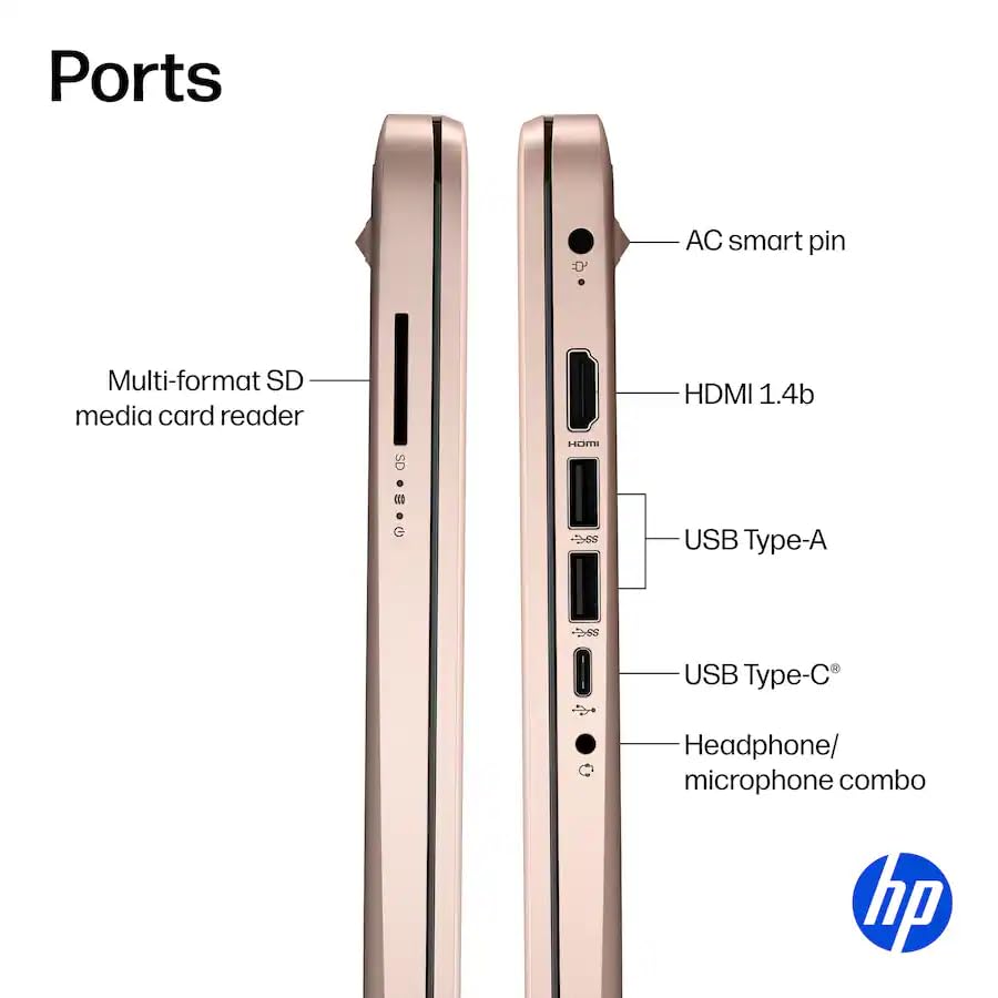 Image of HP 14 inch HD Laptop, Intel Processor N150, 4GB LPDDR5, 256GB Storage (128GB UFS+128GB SD Card), HDMI, USB-C, USB-A, Bluetooth, WiFi, Copilot, Fast Charge, Microsoft 365, Win 11 Home, Pale Rose Gold