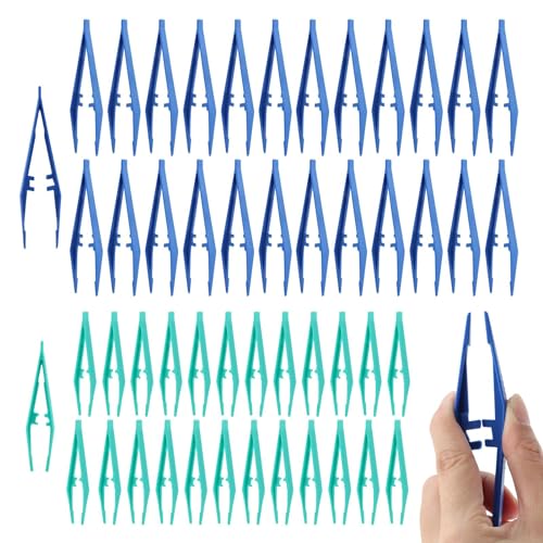 50pcs Plastic Tweezers, Beads Tweezers for DIY Craft Jewelry Making Craft Forceps for Beading Handmade Classroom School Use Tweezers Tools (blue, green)