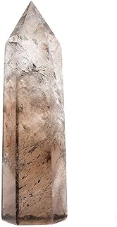 WAHOM 天然スモーキークォーツ クリスタルポイント レイキ ヒーリングストーン 六角柱 オベリスク ワンド タワー エネルギー瞑想 (Color : Smoky Quartz, Size : 60-70mm)