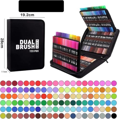 Kit Canetinhas Coloridas 120 Cores com Pontas Duplas, Conjunto Caneta Brush para Livros de Colorir p