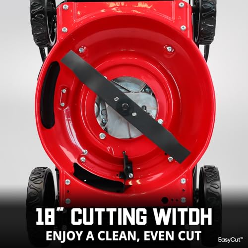 Image of PowerSmart EasyCut 18-Inch 144cc Push Gas Lawn Mower, 3-in-1 Mulch /Bag /Side Discharge, Steel Deck, 6 Height Adjustment