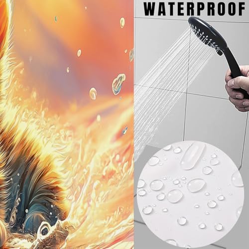 Rideau de douche vagues et chaton mignon en polyester imperméable 180x200cm