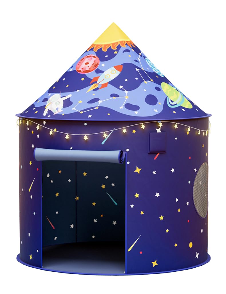 Tenda da gioco per bambini per bambini, tenda per castello teepee per bambini, sicurezza e atossica, giocattoli da gioco per interni/esterni, casa Wendy, con luci a stelle (astronave)