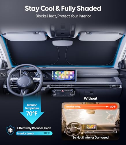 Image of Wigoo for Hyundai Tucson Windshield Sunshade [OEM Design, 100% Sun Blockage] Foldable Heat Insulation Sun Shade with Storage Bag, for Hyundai Tucson (2022-2026), Silver Coating