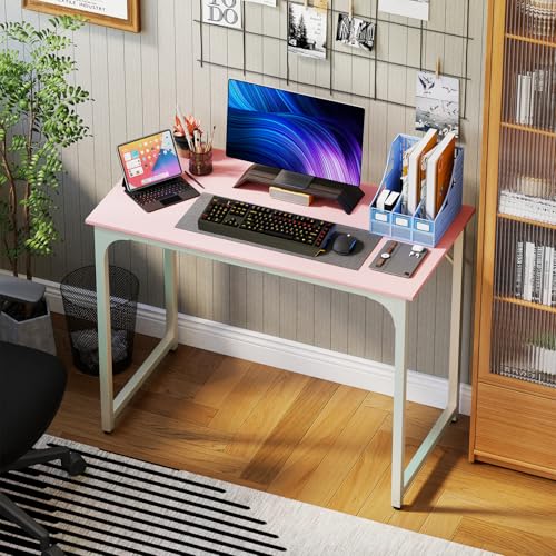 Image of PayLessHere | 39 Inch Computer Desk | Pink | Office Desk with Metal Frame, Adjustable Feet | Water-Resistant, Scratchproof Surface | Sturdy Writing Table for Home Office or Study | Pack of 1