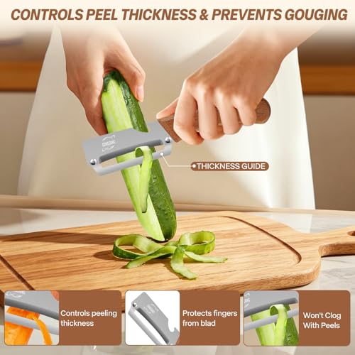 Image of MultiFunctional Vegetable Peeler, Non-Slip Wooden Handle with Sharp Stainless Steel Blade, Built-in Bottle Opener - Perfect Kitchen Peeler For Veggie, Fruit, Potato, Carrot, Apple