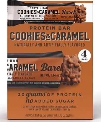 NEW Barebels Protein Bars with 20g High Protein, 1.9oz Bars, Cookies & Caramel - 4 Count
