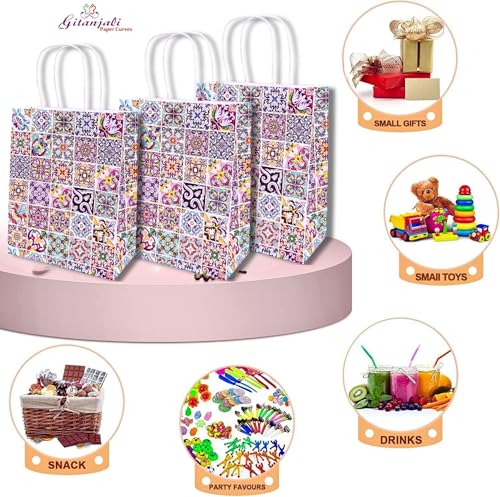 Image of Gitanjali Paper Curves Gift Bags- 5pcs 8x4x10 inch Paper Bags For Return Gifts - Paper Gift Bag - Small-Medium Carry Bags For Gifting, Party Favor kraft Paper Disposable Paper covers (Medium-Moraccan, Pack of 5)