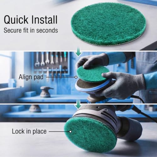 Image of 20 Pcs 5 inch Drill Brush Scrubber Scouring Pads | 180 Grit, Hook & Loop Power Scrubber Scouring for Rotary Tools, Random Orbital Sander (Green)