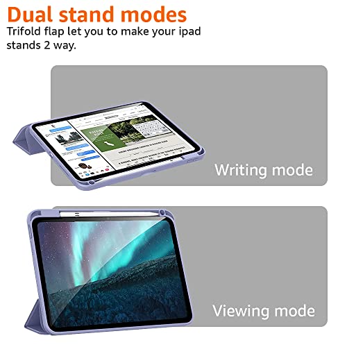 Image of Amazon Basics Magnetic Case Cover for Apple iPad 10.2 inch 2021 9th /8th /7th Gen with Trifold Stand Detachable Case, Transparent Back, Soft Sides, Sleep /Wake Case, Pencil Holder - Lavender