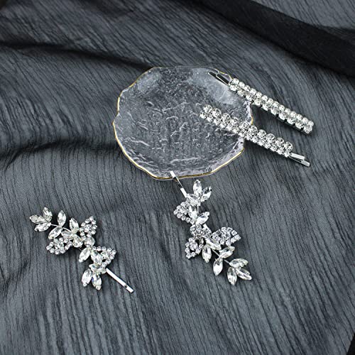 4 Pieces Bridal Hair Clips, Rhinestone Hair Accessories Leaf Wedding Hair Pins Crystal Bobby Pins Silver Hairpin Jewelry Barrette For Brides Bridesmaids Flower Girls (Classic Type) #TOP5