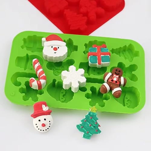 Bamutu Christmas Theme Silicone Mold 2Pcs-14Cavitives Gingerbread Man Candy Cane Snowman Christmas Tree Snowflake Santa Clause Presents Chocolate Silicone Molds For Candy Soap Jelly Ice Cube Tray thumb #2