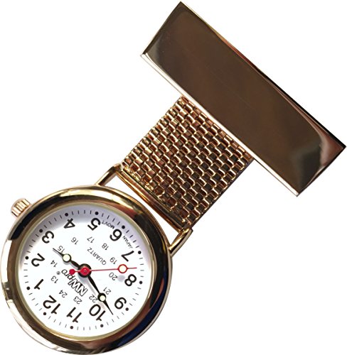 NW-Pro Lapel Nurse Watch - White Dial - Water Resistant - Braided Wide - Rose Gold