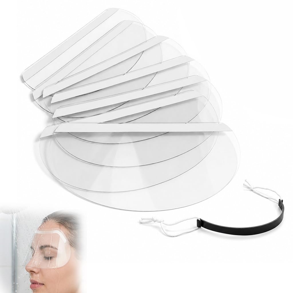 MeFay 50 Pcs Clear Face Visors Eye Shield – Disposable Plastic Eye Protector for Shower, Microblading, Haircut, Hairspray, Eyelash Extensions, Adults