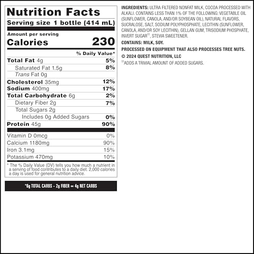 Image of Quest Nutrition Chocolate Protein Shake, 45g Protein, 2g Sugar, 4g Net Carbs, Ready to Drink, Gluten Free, 4 Count