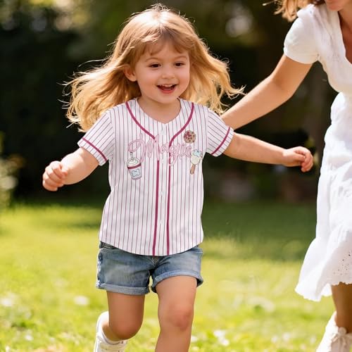 Image of Hawaiian Baseball Jersey for Toddler Girls Summer Vacation Theme Park Outfit Short Sleeve Button Down Shirt