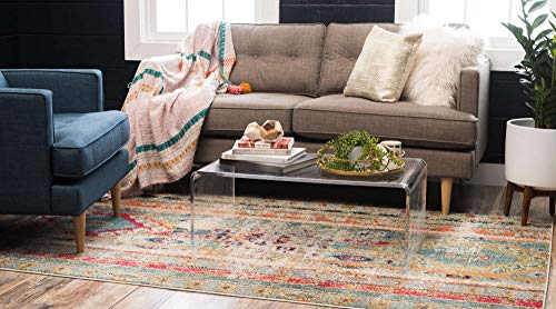 Tapete rectangular Unique Loom 4'1" x 6'1" azul/beige miniatura 2