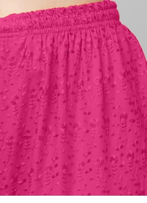 Image of Women's Palazzo Pants Rayon Trousers Chikankari Embroidered Lace Trim Wide Leg Straight Fit Flared Palazzo for Girls & Women