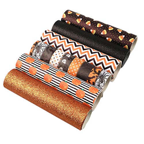 David Angie Halloween Theme Faux Leather Sheet Assorted Synthetic Leather Fabric 6 Pcs 7.9