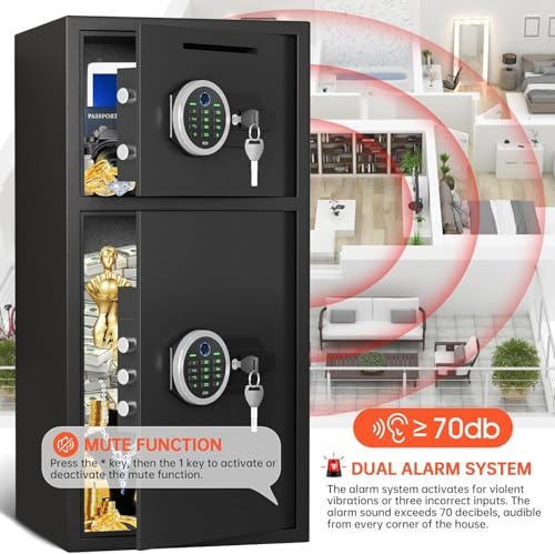 Image of 6.5 Cuft Extra Large Home Safe Box Fireproof Waterproof, Fingerprint Safe, Home Security Safes Box with Adjustable Shelf & Deposit Slot, Money Safes with Backlit Keypad & Dual Alarm for Home Office