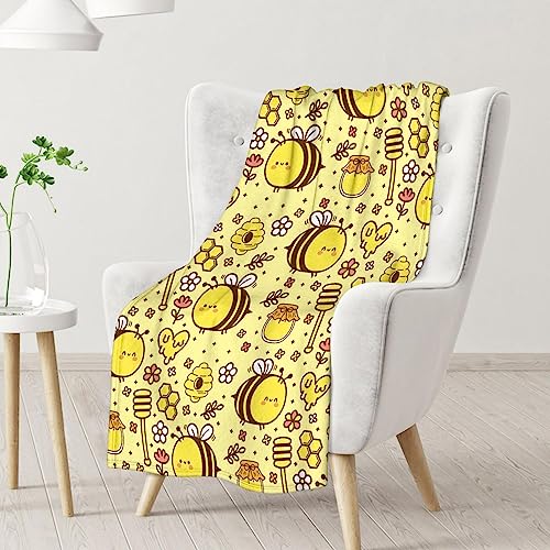 Bee Blanket Gifts, 30"x40" Cute Bee Print Throw for Women Girls, Soft Cozy Warm Flannel for Sofa Bed