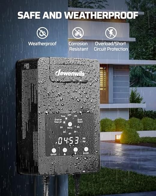 DEWENWILS 120W Low Voltage Transformer with Photocell Sensor & Timer, 120V AC to 12V DC, Weatherproof Landscape Lighting Transformer for Spotlights, Garden Lights, Steplight, Billboard¡