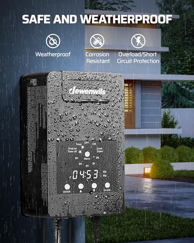 Image of DEWENWILS 120W Low Voltage Transformer with Photocell Sensor & Timer, 120V AC to 12V DC, Weatherproof Landscape Lighting Transformer for Spotlights, Garden Lights, Steplight, Billboard