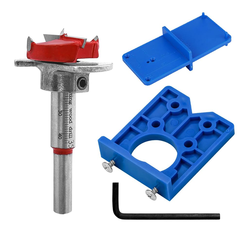 HaoTrade 35mm Hinge Jig Drill Guide Sets, Door Hinge Hole Drilling Jig Forstner Bits Set