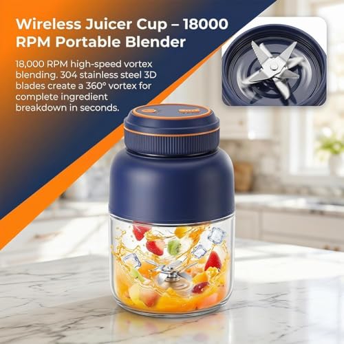 Image of 2026 Upgraded Portable Wireless Juicer Cup, 28 /45 Oz Cordless Electric Juicer Blender with 38 Blades, Leakproof Rechargeable USB-C Personal Blender for Ice Crushing Shakes Smoothies (White-45 Oz)