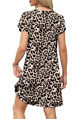Image of OFEEFAN Womens Summer Dresses 2026 Tulip Petal Short Sleeve V Neck Loose Swing Sundresses with Pockets Plain /Print