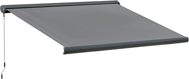 Outsunny 3.5x3m Electric Motorised Awning Door Window w/ Full Cassette Case Remote Patio Canopy Retractable Sun Shade Dark Grey