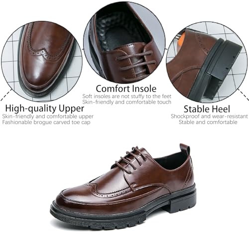 Men's Leather Platform Wingtips Oxfords Retro Brogue Classic Lace-up Lug Sole Dress Shoes for Formal Business Office Derby Shoes3