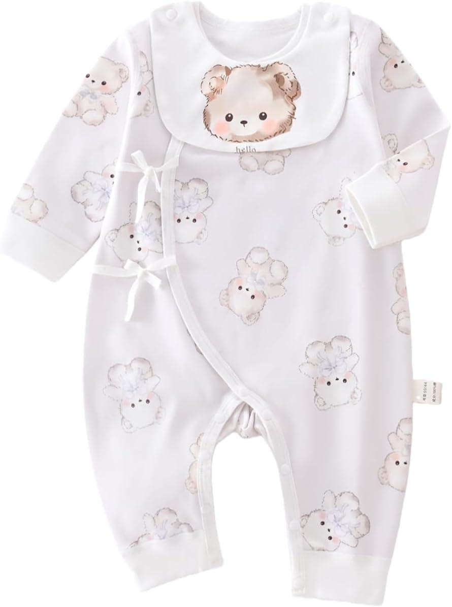 Newborn Unisex Cotton Bear Onesie, Babyboys & Babygirls Long Sleeve Warm Clothes,Ribbed Cuffs