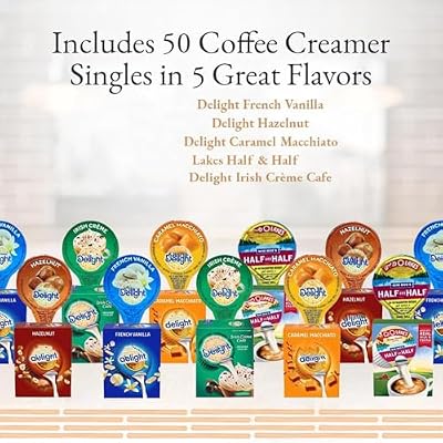Coffee Creamer Singles Variety Pack Packaged by Bools, Mini Coffee Creamer & Mini Mooo's 5 Flavor Assortment (50 Pack) for Home, Office, Coffee, Bar, Gift