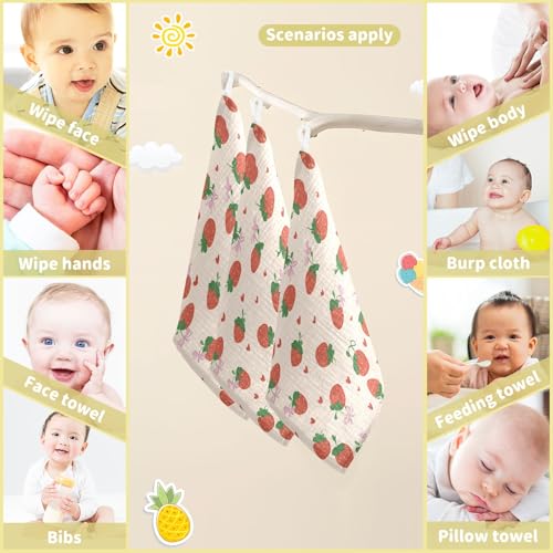 Image of Washcloths Set Bathroom Kitchen Wash Cloths Face Towels Wipes Strawberry Bowknot Decorative 12x12 Inch 5 Pack