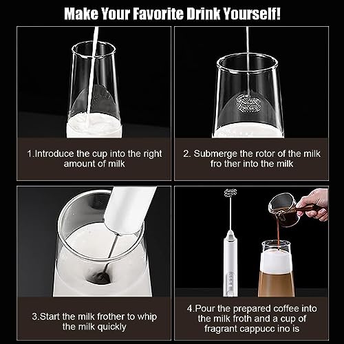 Supvox® Hand Blender for Coffee 3 in 1 Frother Coffee Maker with 3 Speed Milk Frother for Coffee Frother Electric USB Rechargeable Coffee Beater with 3 Stainless Whisks Head for... - Image 4